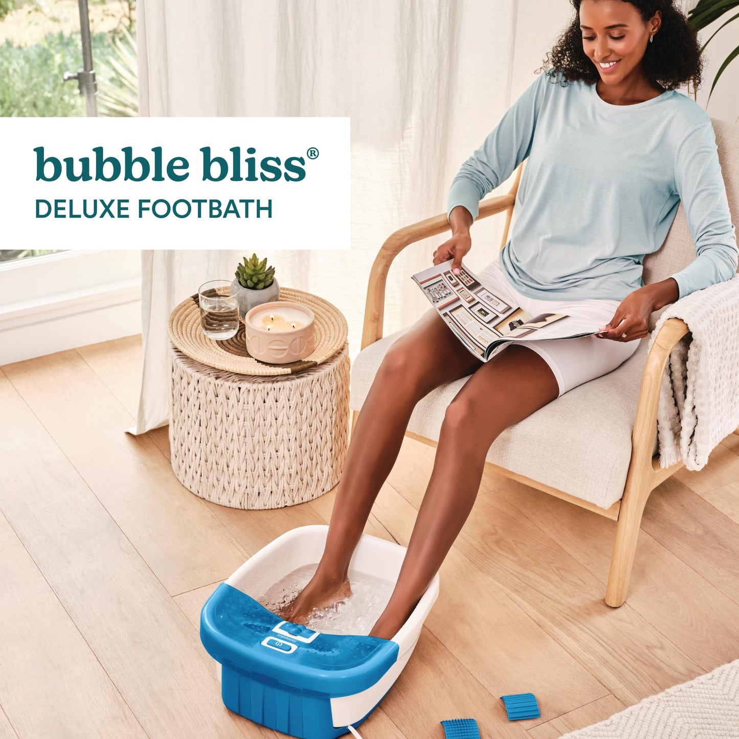Homedics Bubble Bliss Deluxe Foot Spa with Heat Massaging Arch, 3 Acupressure Attachments, Splash Guard, Raised Nodes Creates Bubbles, Improves Circulation, Soothe Tired Muscles, Built-in Storage