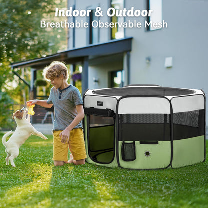 PETSFIT Cat Pen, Anti-Leakage Bottom, Foldable, Collapsible Puppy Playpen, Chewproof Design, Dog Playpen Indoor, 91 × 84 × 53 cm, Green
