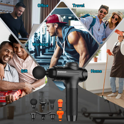 RAEMAO Massage Gun, Handheld Electric Deep Tissue Muscle Massager for Athletes for Pain Relief Attaching 8 Replacement Heads, Percussion Massager with 10 Speeds, Father's Day Gifts, Carbon
