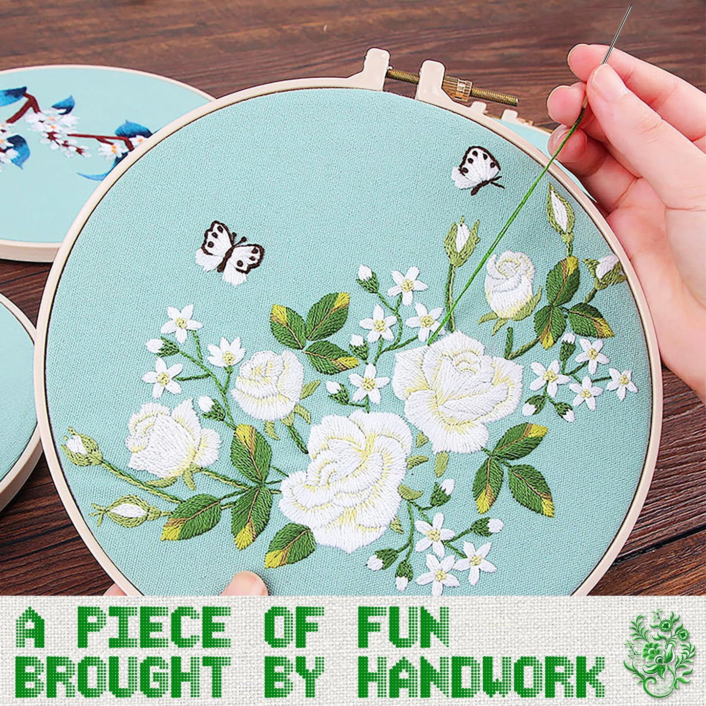 Dercuy 25 Skeins Green Series Cross Floss Stitch Thread, 8m Cotton Embroidery Floss Set with Plastic Bobbins & Needle