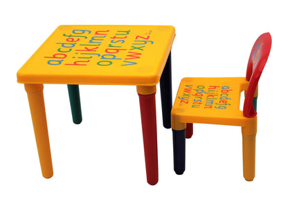 HH Home Hut Table and Chair Set Childs ABC Play Alphabet Childrens Plastic Kids Toddlers Furniture Learn & Play Educational (Yellow)