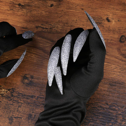 Amosfun Gloves Halloween Nails Halloween Party Costume Gloves Attached Long Fingernails,Pack of 2 (Black)…