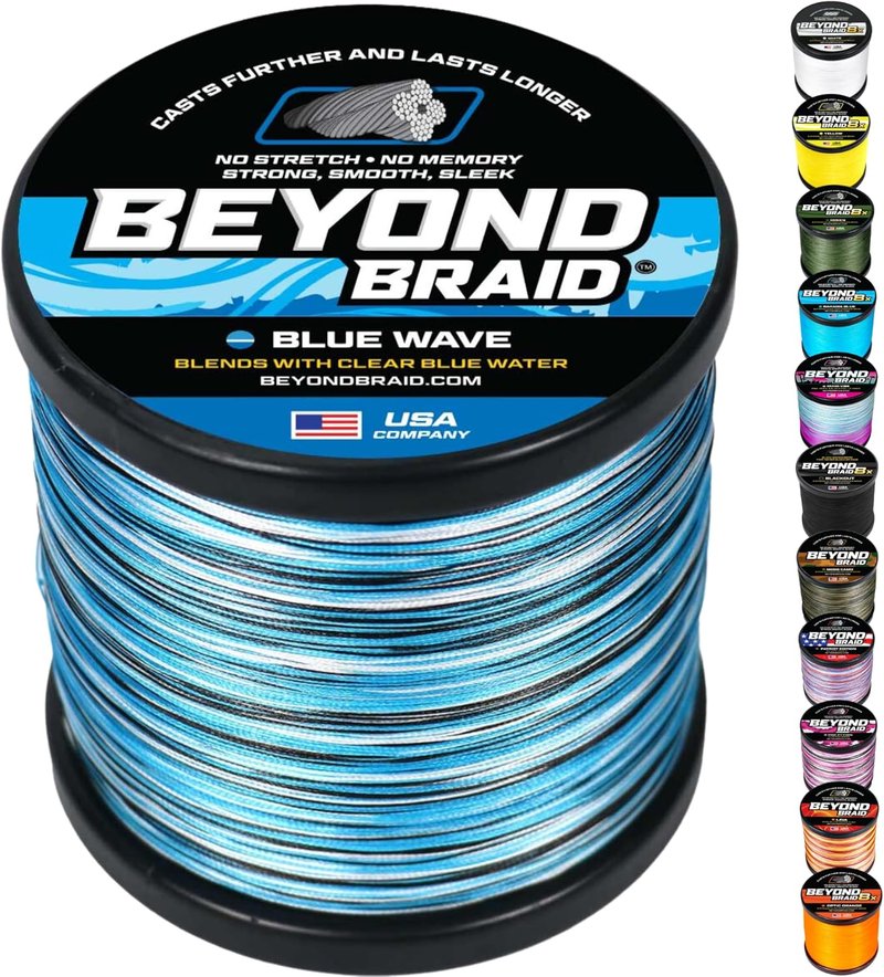 Braided Fishing Line - Super Strong & Abrasion Resistant | Blue Camo, Moss Camo, White, Green, Pink, 4 Strand, 8 Strand