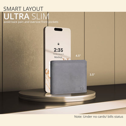 Grey Wallet For Men with 9 Credit Card Slots | Bifold | Leather | RFID Wallet Blocking | Gift For Men | Front Wallet