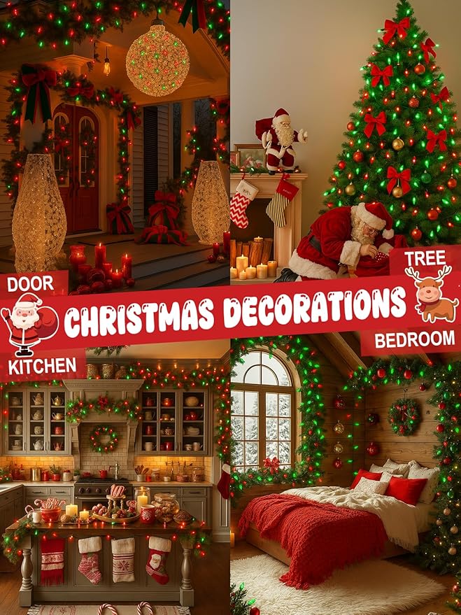 Upgraded 250 LED C6 Connectable Christmas String Lights Red and Green, 82FT Waterproof Christmas Twinkle Light Outdoor, Plug in Fairy Lights Indoor with 13 Modes & Timer for Christmas Tree Decorations