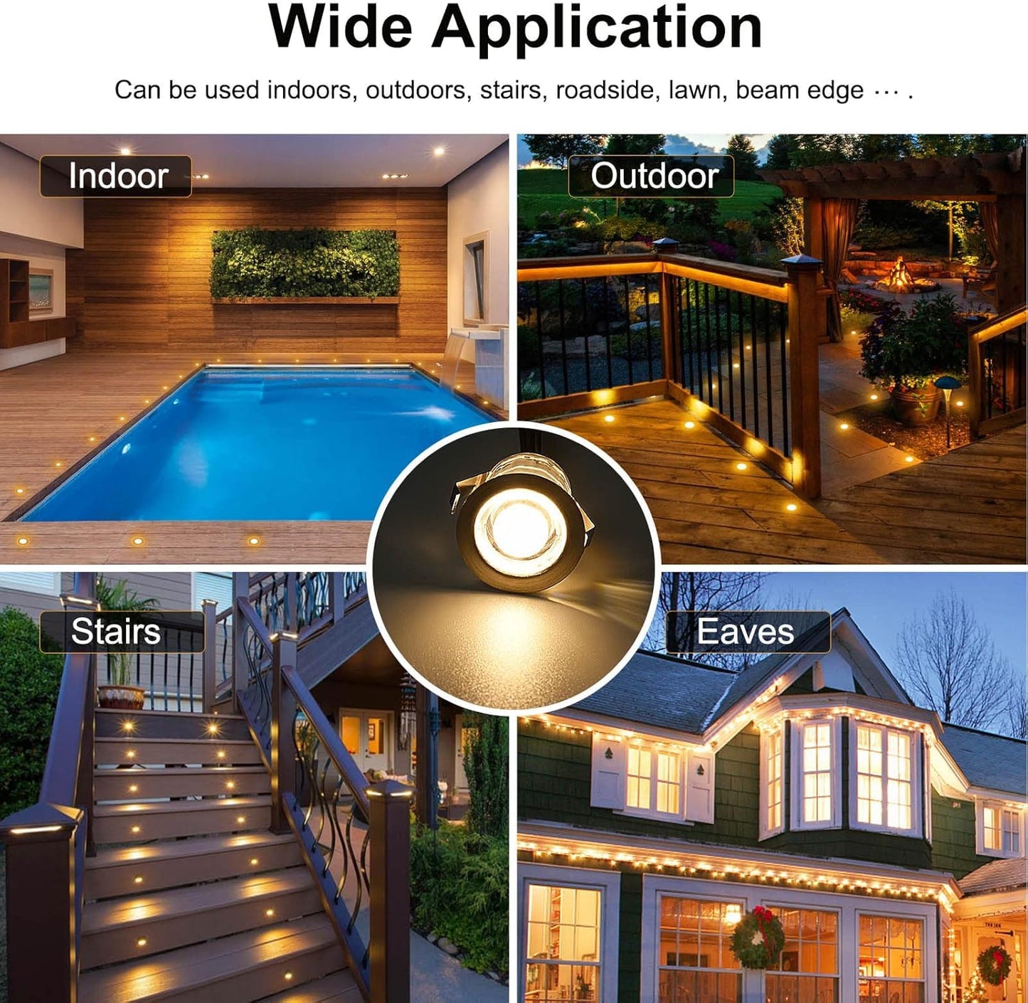 INDARUN Warm White Led Decking Lights Outdoor Waterproof IP67 Ø30MM 12V - Led Plinth Light Kits for Terrace/Patio/Path/Wall/Garden/Decoration, 10 Packs