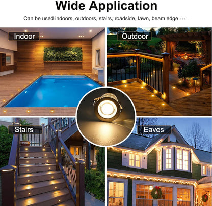 INDARUN Warm White Led Decking Lights Outdoor Waterproof IP67 Ø30MM 12V - Led Plinth Light Kits for Terrace/Patio/Path/Wall/Garden/Decoration, 10 Packs