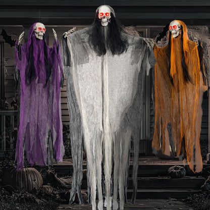 Halloween Decorations,3 Pack Halloween Hanging Skeleton Ghosts with Lighted Up Eyes,Scary Colourful Cloth Grim Reapers for Indoor,Outside Yard Lawn,Haunted House Prop,Party Supplies