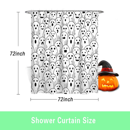 Spooky Ghost Shower Curtain, Waterproof Fabric with Hooks - 72x72 Inch, Perfect for Halloween Bathroom Decor