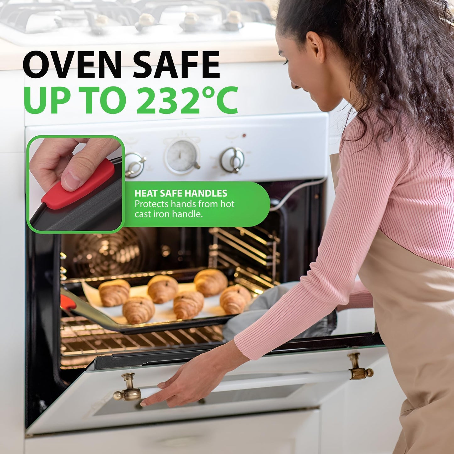NutriChef 3-Piece Nonstick Kitchen Oven Baking Pans - Premium & Stylish Non-Stick Steel, Commercial Grade Restaurant Quality Metal Bakeware with Red Silicone Handles - Easy to Clean