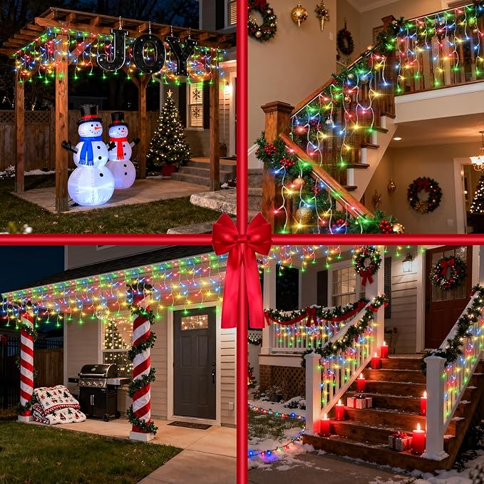 1332 LED 132ft Christmas String Lights Outdoor, 12 Modes Dimmable Curtain Lights with 296 Drops, Waterproof Fairy Lights with Timer for Bedroom Window Holiday Wedding Home Xmas Decor, Multicolor