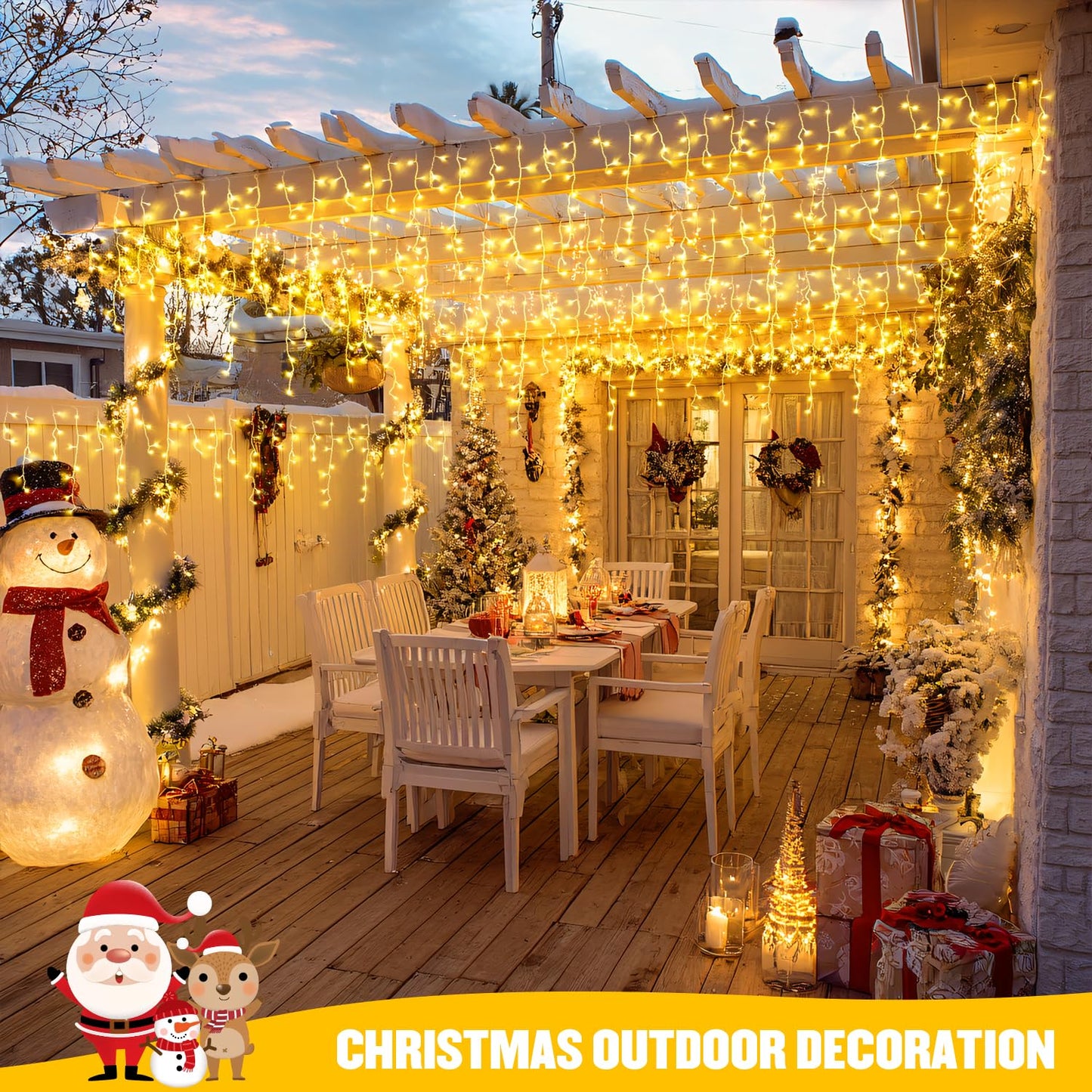 JMEXSUSS 38.8FT Icicle Lights for Outside, 400 LED Icicle Christmas Lights Outdoor Indoor Plug in, Warm White String Lights for Christmas House Patio Party Fireplace Holiday Decorations