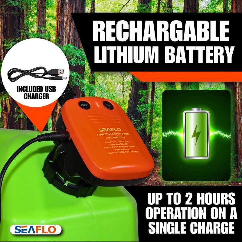 SEAFLO Rechargeable Automatic Fuel Transfer Pump, 3.2 GPM Flow, Auto-Stop Sensor, Portable Gas Can Pump for Oil, Diesel, Gasoline, 4-Year Warranty, CE & ROHS Certified | (Rechargeable Lithium Battery)