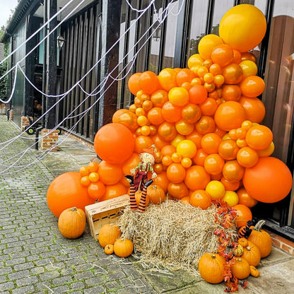 PartyWoo Balloons - 100pcs Pumpkin Balloons (12, 10, 5 Inch) Orange & Yellow, Different Sizes, Birthday, Thanksgiving & Halloween Decoration Kit