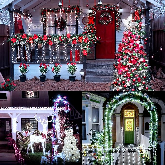 XURISEN 403FT 1000 LED Christmas Lights Outdoor Green Wire String Lights 8 Modes with Timer Memory Waterproof Fairy Light Plug in for Xmas Tree Wedding Yard Party Holiday Decorations(Cool White)