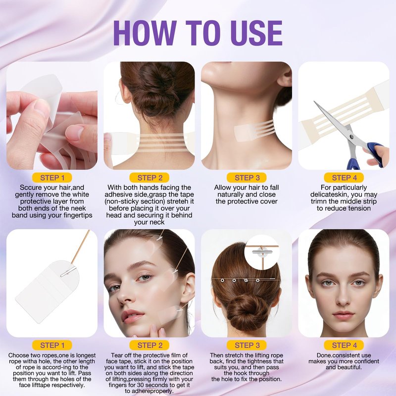 2026 Face Neck Lift Tape Invisible Wrinkle Smoothing & Skin Tightening Waterproof Anti-Aging Lift Sticker for Sagging Skin/DoubleA Chin/Jowls Say goodbye to wrinkles 8 Bands + 38 Patches Kit