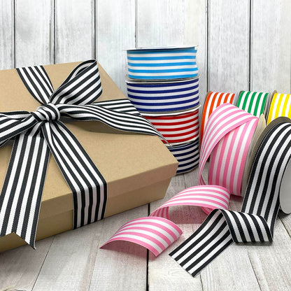 Morex Ribbon Striped Polyester Grosgrain Ribbon, Party Decorations, Gift Wrapping, Fun Patterns, 7/8" by 20 yd., Orange