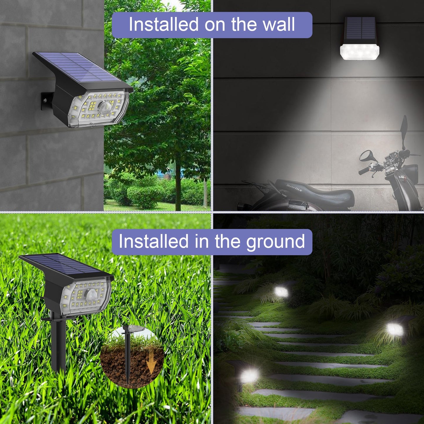 Solar Motion Sensor Lights Outdoor - 43LED Solar Spotlights 650LM, Cold White 650K IP65 Waterproof Wireless, Yard Driveway Walkway2 Pack