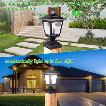 Melunar Solar Post Lights Outdoor, Solar Lamp Post Cap Lights, Waterproof Fence Post Solar Lights for Wood Fence Deck Patio Garden Outside Decorative, Fit on 4x4 Wood Posts, 15 Lumens, Black (2 Pack)