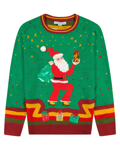 Holiday Hype Men's Festive Ugly Christmas Holiday Party Pull Over Sweater, Psychedelic Santa, Small