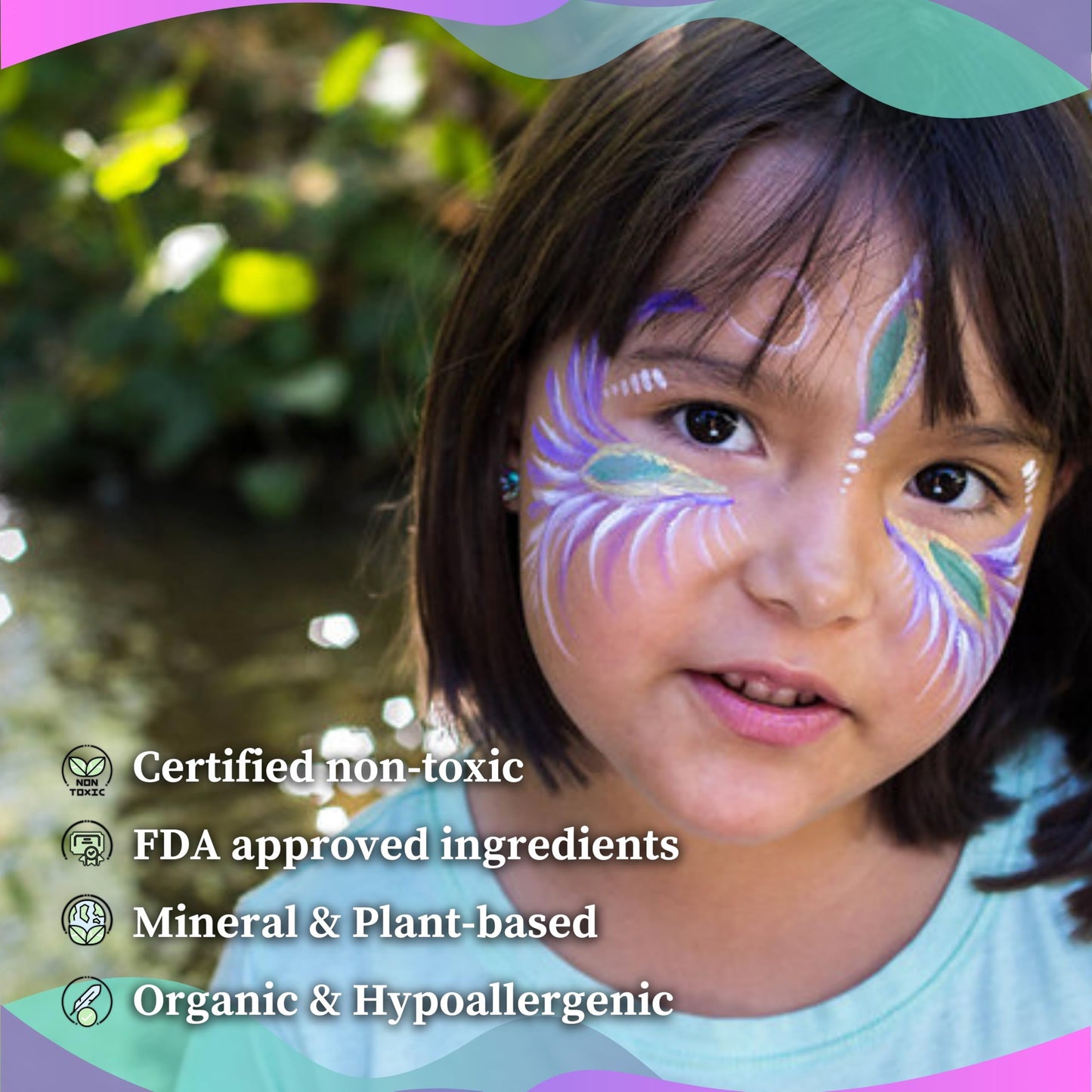 Natural Earth Paint Face Paint Kit – Non-Toxic, Mineral Makeup for Kids & Adults – Organic, Long-Lasting, Easy to Wash Off – 6 Colors & 3 Bamboo Applicators – Made in USA