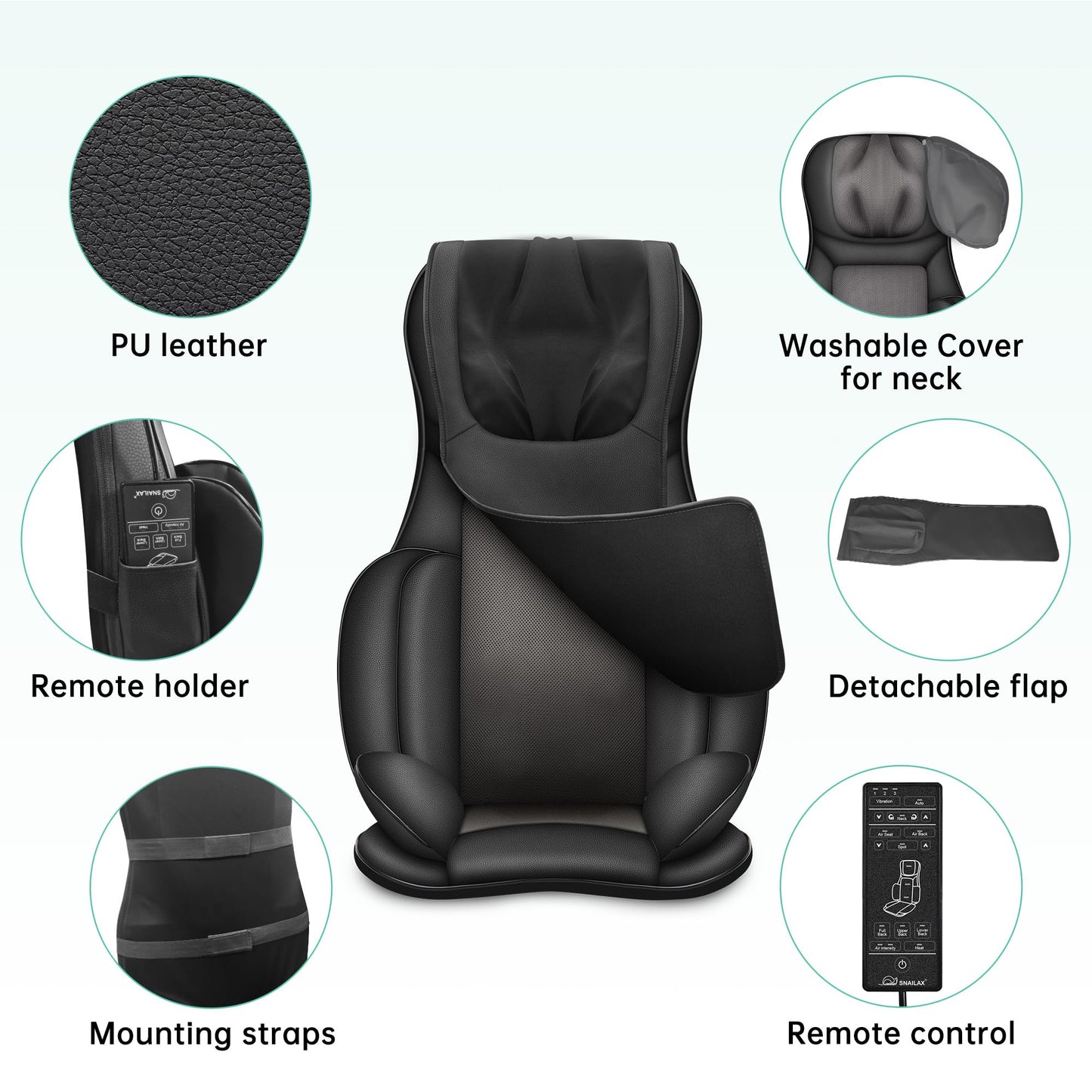 Snailax Shiatsu Neck Back Massager with Heat, Massage Chair Pad with Compression, Height-Adjustable Neck Massage Rollers Chair Seat Massager, Gifts for Men, Women