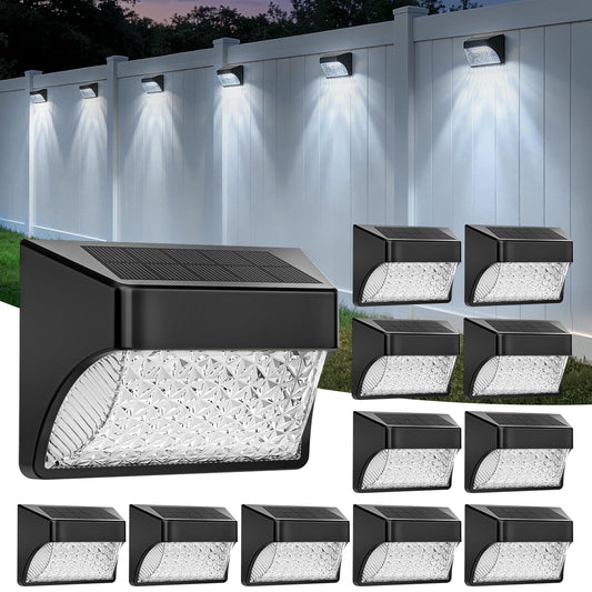 Tadyreal Solar Fence Lights Outdoor Waterproof Ip65, 10 Lighting Modes Fence Lights Solar Powered with 15 Bright Led Lens, Backyard Light Outdoor for Deck Railing Step Pool Patio Wall - 12 Pack