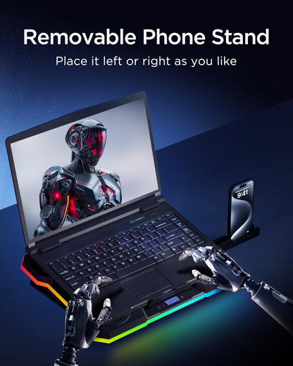 ChillCore Laptop Cooling Pad, RGB Lights Laptop Cooler 9 Fans for 15.6-19.3 Inch Laptops, Gaming Laptop Fan Cooling Pad with 8 Height Stands, 2 USB Ports - A21 Blue