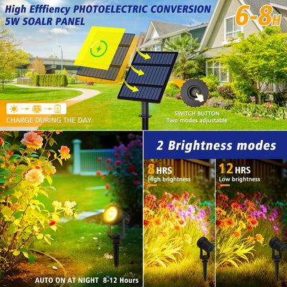 T-SUNUS Halloween Solar Spot Lights 6-in-1 Outdoor Warm White 3000K Landscape Spotlight IP65 Waterproof Separated Panel Spotlights with 9.8ft Cable Auto On/Off for Christmas Tree Lawn Driveway Pathway