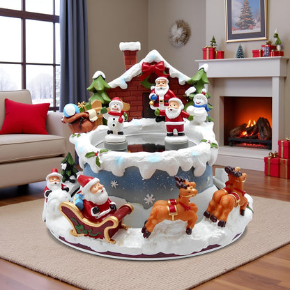 Lightahead Santa Claus Christmas Ice Skating Musical Pond Scene with 2 Figurines on Pond and Base Revolving, Santa Music Box in polyresin for Ages 15 and Above