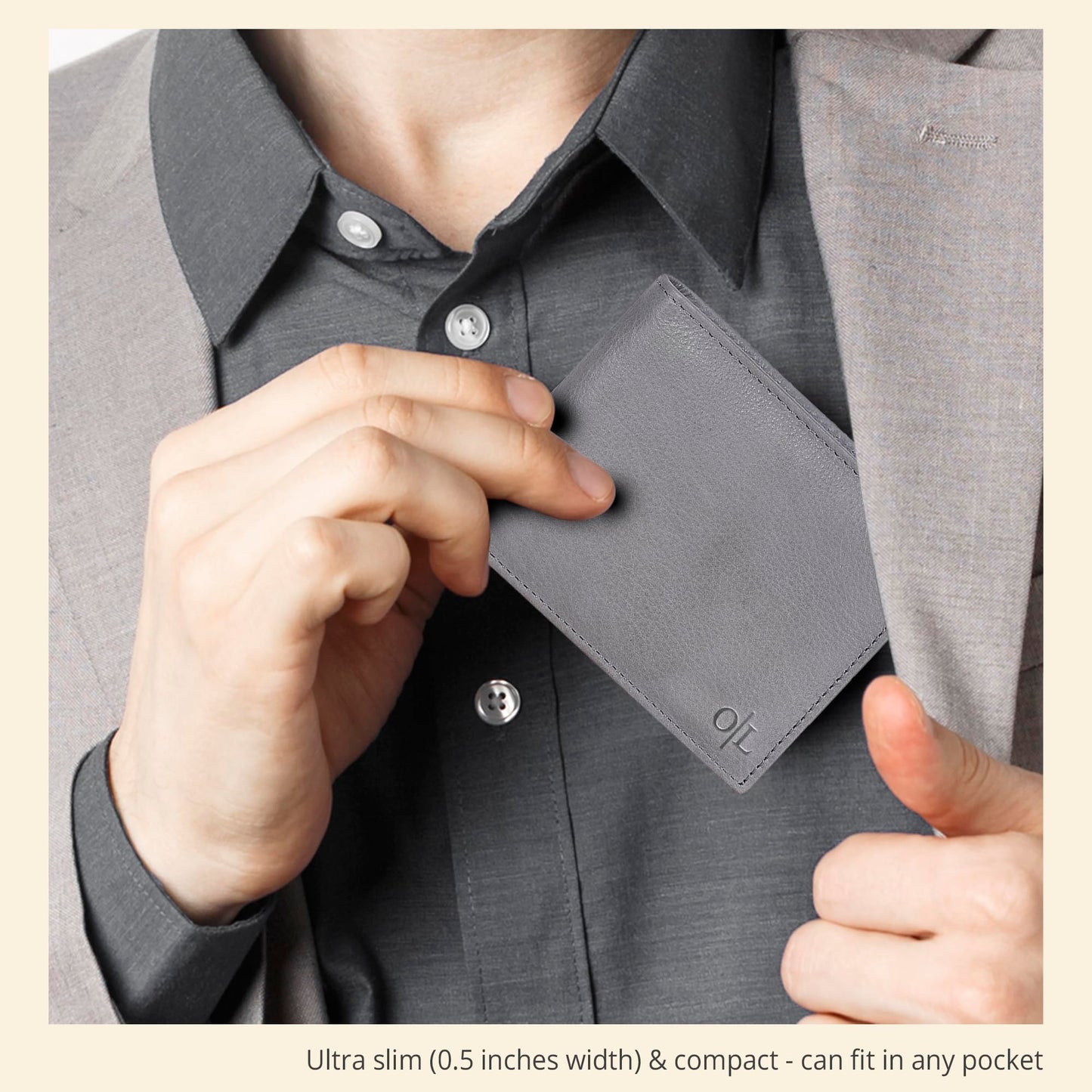 Grey Wallet For Men with 9 Credit Card Slots | Bifold | Leather | RFID Wallet Blocking | Gift For Men | Front Wallet