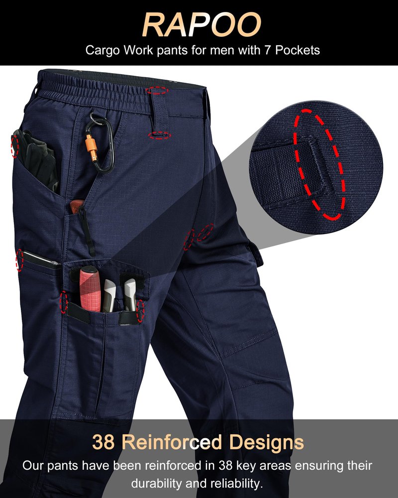 Rapoo Tactical Pants for Men Cargo Working Fishing Pants for Men with Pockets Mens Outdoor Pants Navy 44Wx34L
