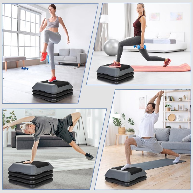 16 Inch Aerobic Step Platform - Adjustable Mini Exercise Stepper for Home Gym | Cardio Strength Training with 4 Risers