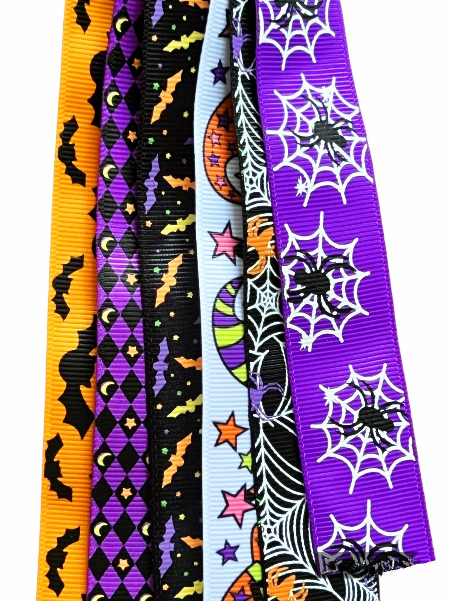 Halloween Bats Spiders Web Multicolor Printed 1 Inch Grosgrain Ribbon - 6 Yards (6 X 1 Yards)/Roll,