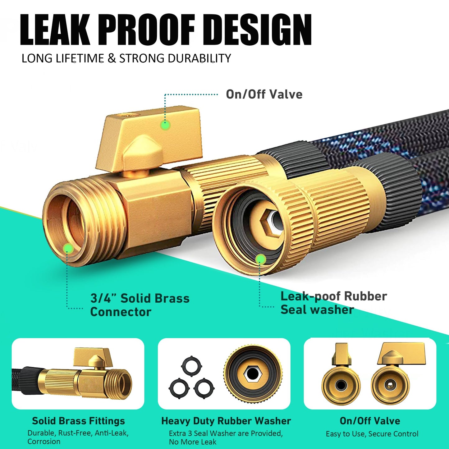 Garden Hose 100 ft, 2025 Upgarded Flexible Water Hose 100ft With 10-Pattern Spray Nozzle, Kink-Free, Lightweight, Durable, Leak-Proof Solid Brass Fittings (Black & Blue)