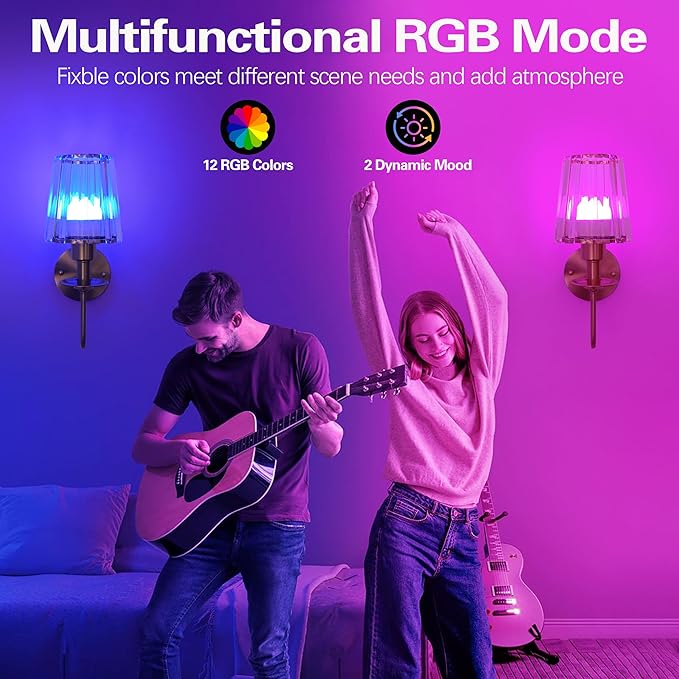 Battery Operated Wall Sconces set of Two,Wireless Wall Sconces with 5000 mAh Bulb and Remote,LED 15 Colors Rechargeable Gold Wall Sconce with Crystal for Bedroom Living Room Hallway Wall Decor