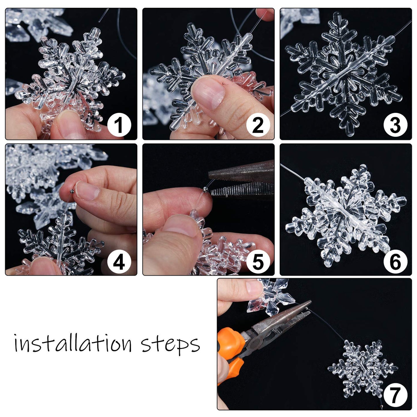 Boao Clear 45 Pcs Acrylic Clear Christmas Snowflakes Ornaments Crystal Hanging Snowflake Ornaments for Christmas Tree Winter Indoor Home Room Decoration Xmas Wonderland Theme Party, 3 Styles