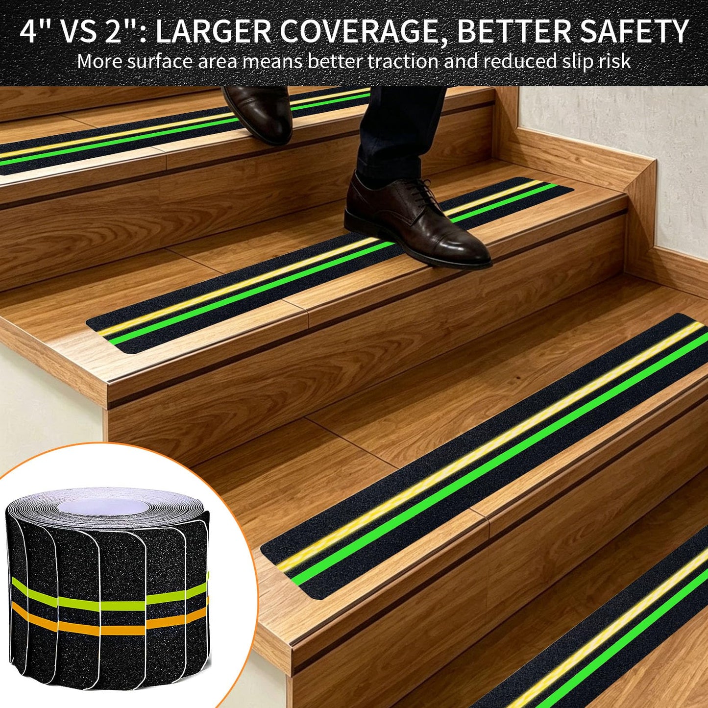 TOTAT 15 Pack Glow in the Dark & Reflective Non Slip Grip Strips, 4" x 30" Precut Anti Slip Tape for Stairs, Heavy Duty Waterproof Safety Treads Strips for Outdoor/Indoor Steps, Decks & Garages