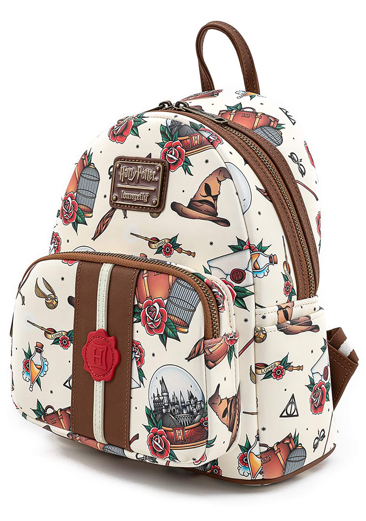 Loungefly Harry Potter Tattoo Art Cream Color Womens Double Strap Shoulder Bag Purse