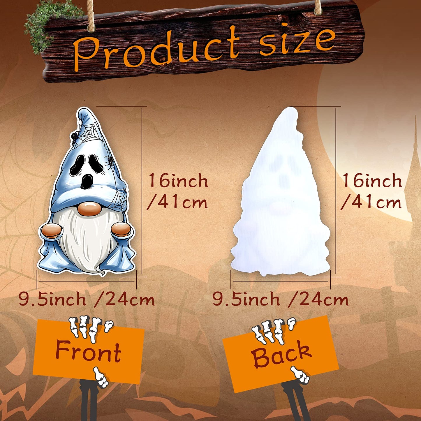 Blulu 8 Pieces Cute Gnomes Halloween Yard Sign - Large Outdoor Decorative Stake Signs for Garden Lawn Decoration - Waterproof Corrugate