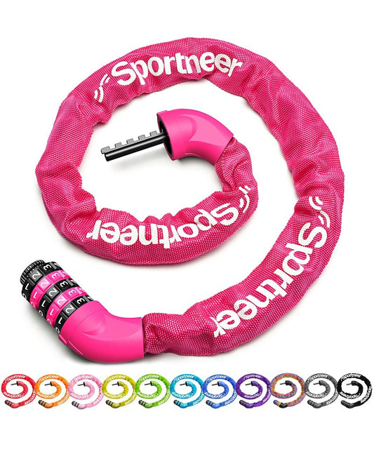 Sportneer Bike Lock: 5 Digit Combination High Security Anti Theft Bike Chain Lock - 3.2/3.6/4ft Heavy Duty Resettable Keyless Bicycle Lock for Bike, Motorcycle, Scooter, Door - 6mm Thick Rose Red