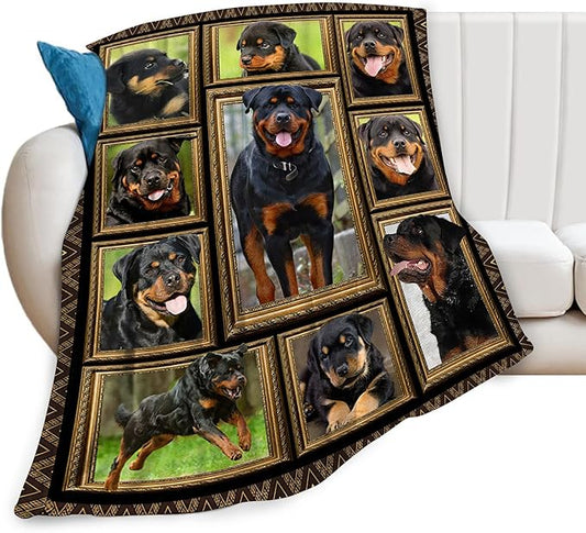 Rottweiler Blanket Decor Gifts for Dog Lover, Flannel Fleece Fuzzy Rottweiler Throw Blankets, Soft Warm Cozy Plush Animal Blanket for Bed Couch Living Room Stuff Decoration for Kids Adult 50"x40"