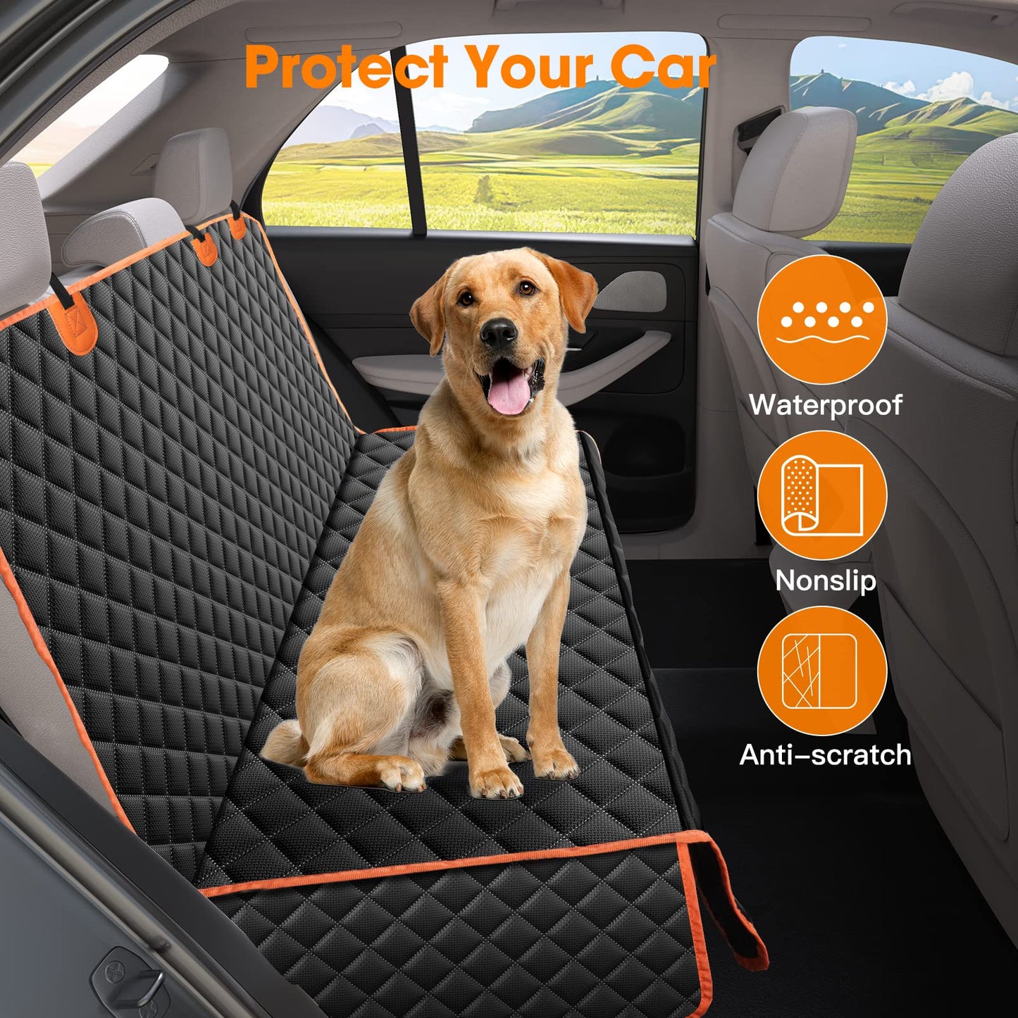 JOEJOY Dog Car Seat Cover - Waterproof Back Seat Cover for Dogs, Non-slip & Scratch Proof Car Seat Cover for Dogs, Easy to Clean Car Back Seat Cover Universal fits SUVs Cars