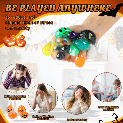 24Packs Halloween Stress Balls,Squishy Balls,Squishy Squeeze Balls Bulk Fidget Toys for Adults,Stress Relief Balls, Party Favors