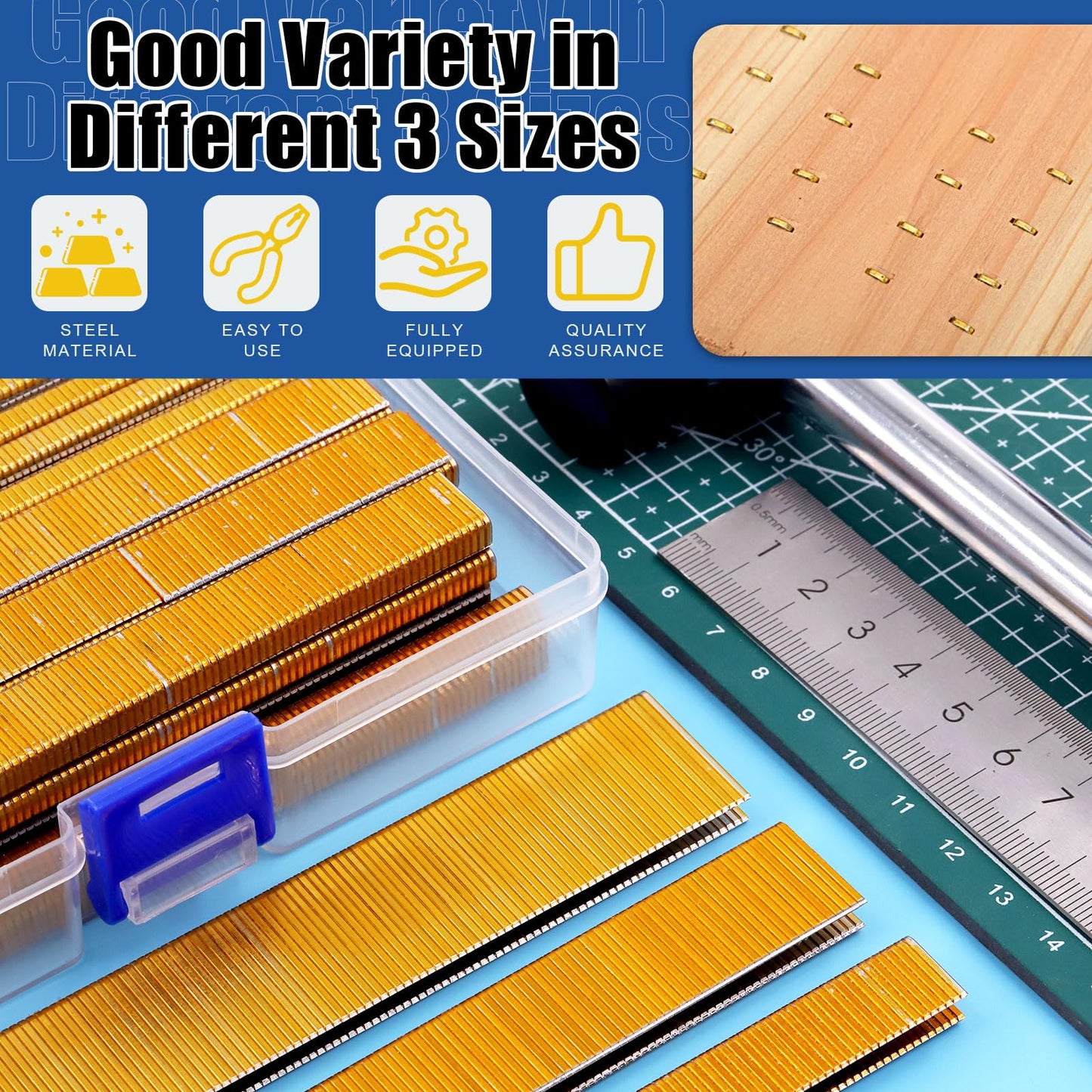 Glarks 2000Pcs 18 Gauge Narrow Crown Staples, 1/2 Inch Galvanized Crown Narrow Staples Assortment Kit for Electric Stapler, Pneumatic, DIY Home Improvement (Gold)