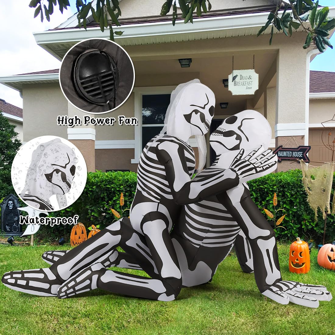 GOOSH 6.5 FT Long Halloween Inflatables Skeleton Outdoor Decorations Blow Up Yard Cuddling Couple Lovers with Built-in LEDs for Garden Lawn Indoor Party Decor