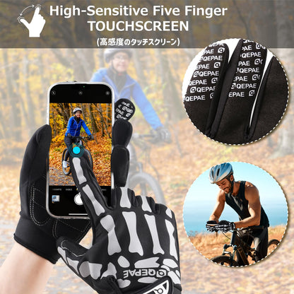 Azarxis Skeleton Gloves Reflective for Men Women, Skull Gloves Glow in The Dark Anti Slip for Cycling Motocycling Halloween Cosplay Party Thanksgiving Christmas (Green - Glow in The Dark, Medium)