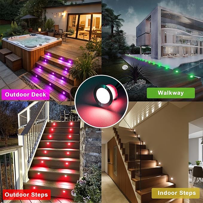 Outdoor Recessed Deck Lights, 20 Pack 1.77" Smart RGB Deck Step Lights, IP67 Waterproof Low Voltage In Ground Landscape Lighting for Patio, Path, Stairs, Pool, Soffit, Work with Alexa, Google Home