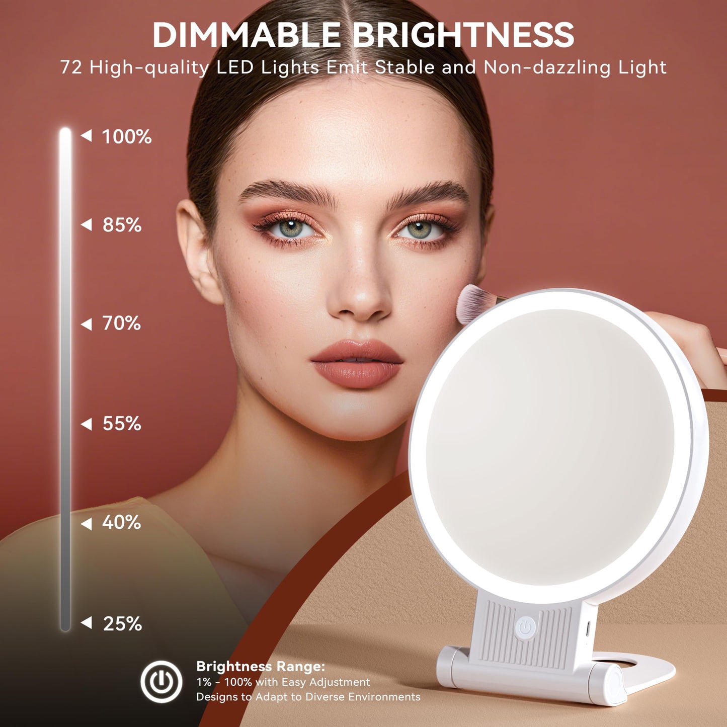 Auxmir 30X Magnifying Mirror, Double Sided 1X /30X Makeup Mirror with Light, Folding Lighted Rechargeable Beauty for Travel, Rotating 3 Color Lights, Dimmable Touch Screen