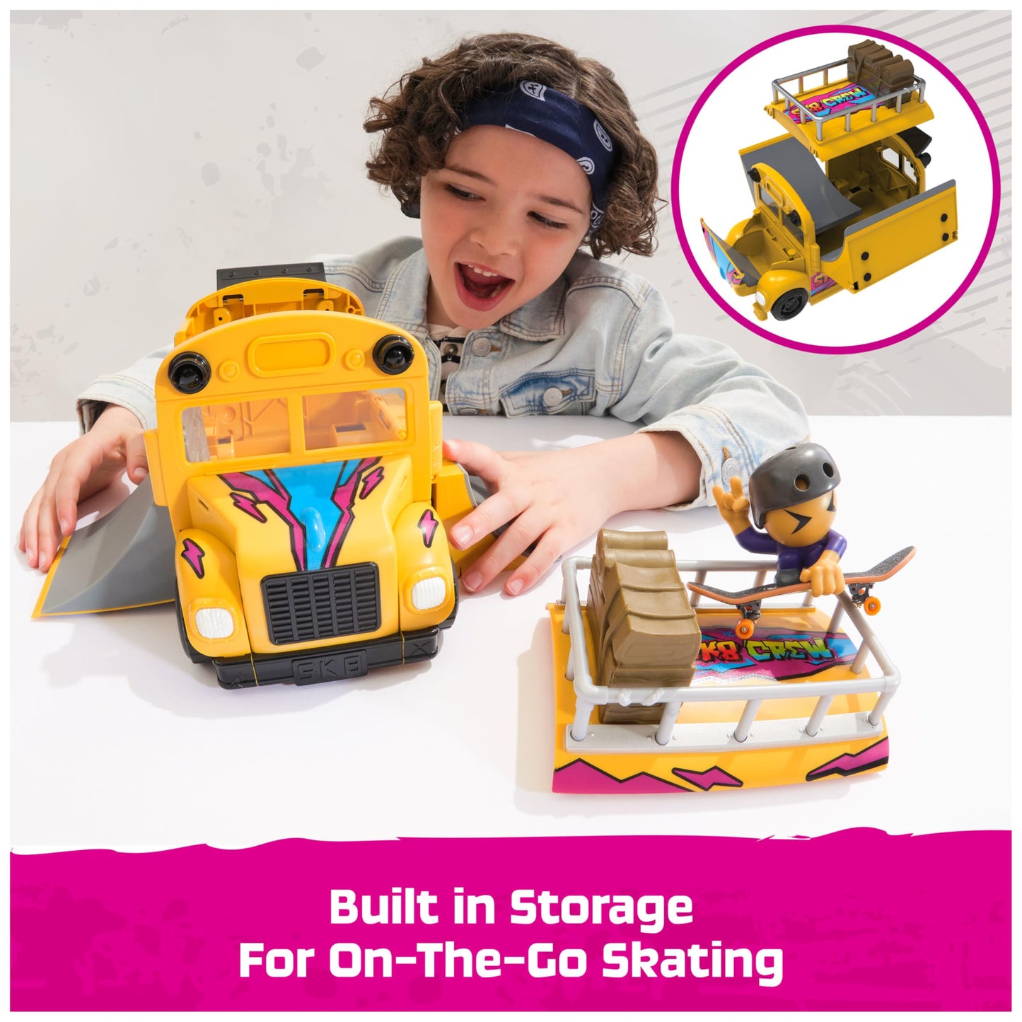 Tech Deck Sk8 Crew 2-in-1 Transforming Ultra Sk8 Bus & Storage with Fingerboard & Figure, Collectible Mini Skateboards, Kids’ Toys for Ages 5 and up